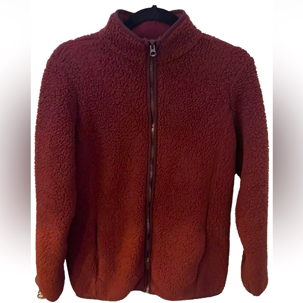 Lands End  Burgundy Jacket Women Long Sleeve Full Zip Fleece Mock Neck Sz Small
